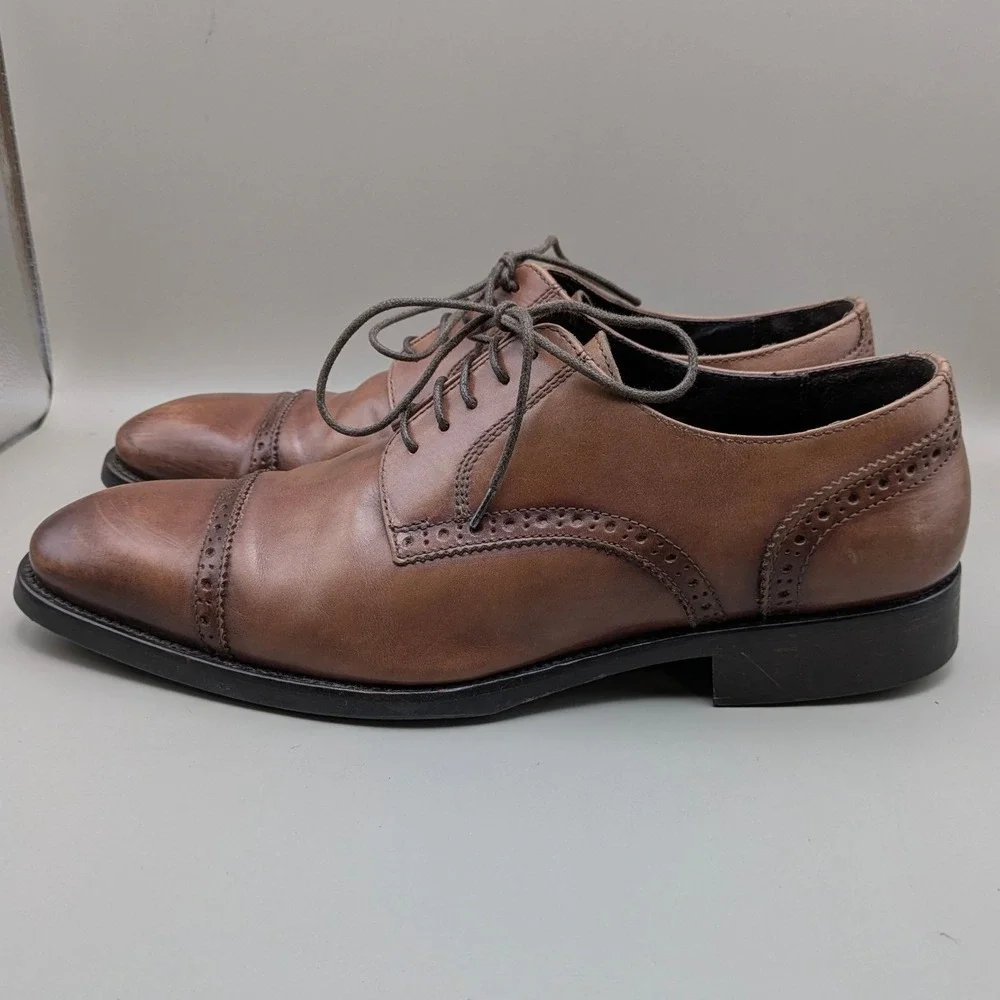 To Boot New York Bolzano Brown Leather Cap Toe Brogue Oxford Shoes Mens 10 M